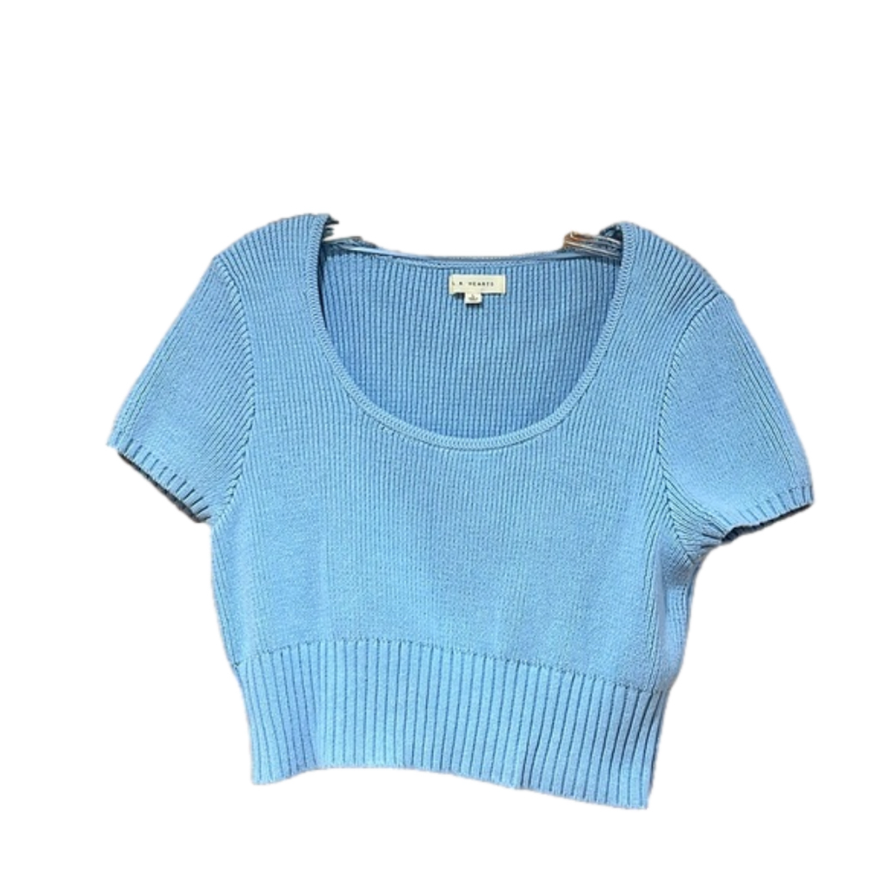 LA Hearts Baby Blue Short Sleeve Cropped Sweater